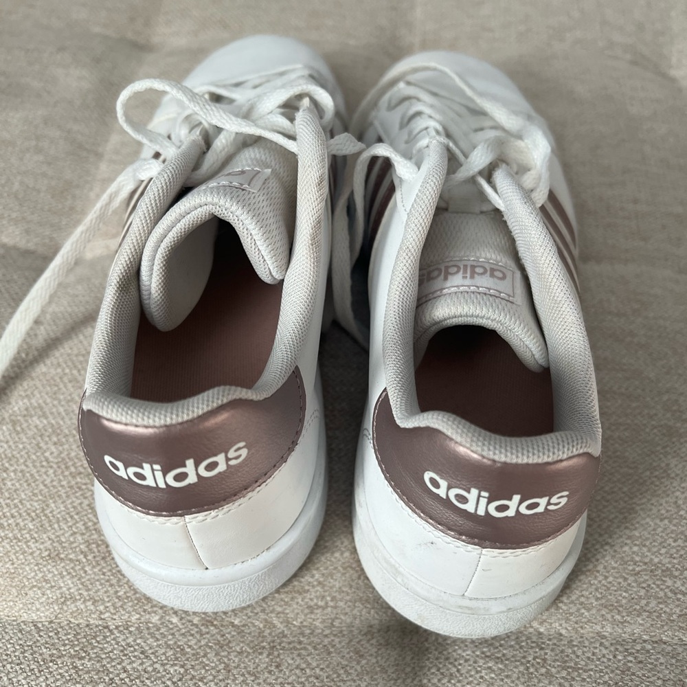 Adidas White Sneakers with Brown Highlights
